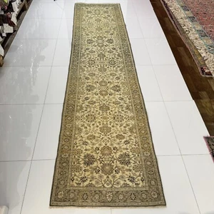 Vintage Hand Knotted Wool Oushak Rug, 3x11 Oriental Turkish Runner - Picture 1 of 10