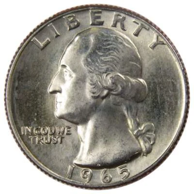1965 Washington Quarter BU Uncirculated Mint State 25c US Coin Collectible - Image 1 of 2