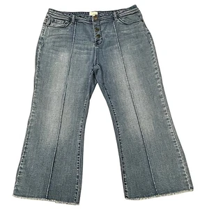 ModCloth Wide Leg Raw Hem Crop High Rise Flair Denim Jeans 34x24 Women's - Imagen 1 de 7