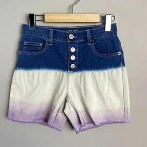 Justice NEW Tri-color Girl's Button Fly Jean Shorts Size 14 Stretchy Colorblock - Picture 1 of 12
