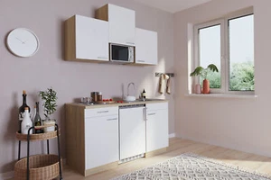 Küche Miniküche Singleküche Küchenzeile Pantry Eiche Weiß Luis 150 cm Respekta - Bild 1 von 8