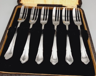 6 tenedores de pastelería antiguos William Page EPNS plateados - Dubarry - 12,3 cm Foto 1 de 4