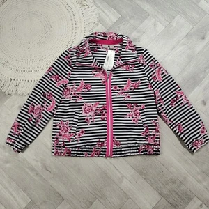 Nwts! Chicos Zenergy Women's Plus Size 3 Stripe Floral Full Zip Jacket UPF 50 - Picture 1 of 23