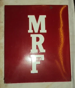 VINTAGE ORIGINAL PORCELAIN ENAMEL SIGN MRF MOTORCYCLE TYRE WITH FLANGE OLD 1950 - Picture 1 of 11