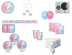 GENDER REVEAL BABY PARTY DECORATIONS BALLOONS TABLEWARE BOY OR GIRL CELEBRATION - Picture 1 of 9