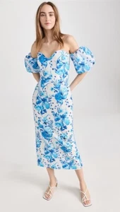 Borgo de Nor Tati Dress Sweetheart Neck Off Shoulder Puff Sleeves Midi Cotton 14 - Picture 1 of 15