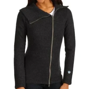 Kuhl Charcoal Gray Merino Wool Prague Asymetrical Full Zip Turtleneck Jacket S - Picture 1 of 8