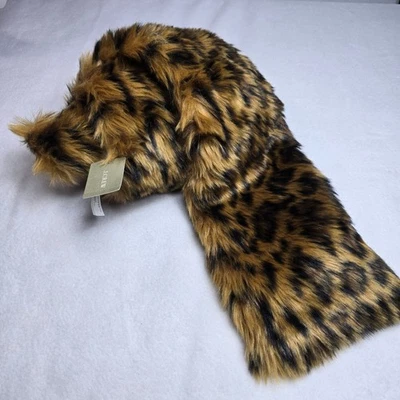 J Crew 豹纹人造毛皮围巾披肩冬季动物颈部老钱暴徒妻子 — 第 1/4 张图片