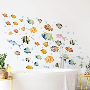 Bathroom Wall Sticker Peel and Stick Undersea World Small Fish Waterproof Modern - Picture 1 of 6