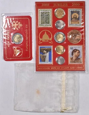 2000年梵蒂冈城禧年6枚硬币套装带奖章和邮票  — 第 1/3 张图片