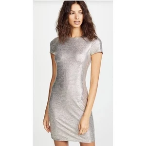 Vestido Vaina Alice & Olivia Metálico Plateado Manga Corta Cóctel Fiesta Mediano - Imagen 1 de 10
