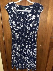 Lauren Ralph Lauren Sleeveless Dress Navy Blue Floral Size 6 (A066) - Picture 1 of 13