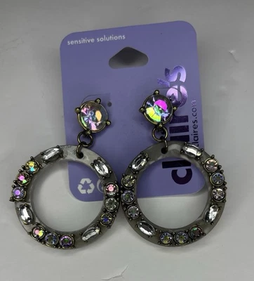 Claire’s Pierced Dangle Earrings Gray With Rhinestone Woman’s - Image 1 of 4