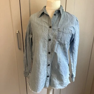 Isabel Marant Etoile Chambray Linen Blend Faded Blue Button Up Shirt Size 44 - Picture 1 of 11