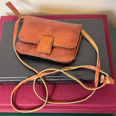 Mini Sandalwood Cowhide Leather Vintage 1960s Equestrian Crossbody Underarm Bag - Image 1 of 4