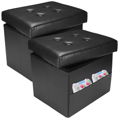 2PC Ottoman with Storage Foot Stool, 17 Inches Folding Storage Ottomans, Leat... - Image 1 of 4