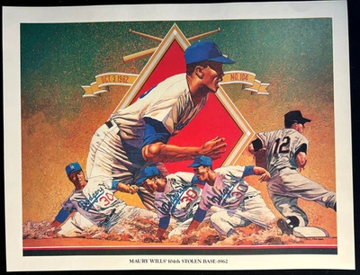 Maury Wills 104th Stolen Base - 1962 -  Union 76 Print - Los Angeles Dodgers - Image 1 of 2