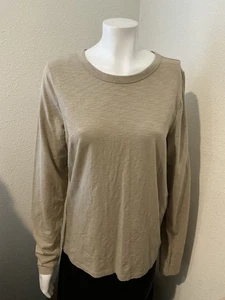 Women’s GAP Crew Neck Long Sleeve Beige Cotton Foreversoft TEE Top Size L TALL - Picture 1 of 13