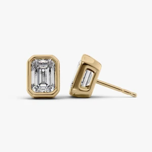 Yellow Gold Women  Earring 18k  Lab Grown Diamond Emerald 2.00 Ct IGI Certified - Picture 1 of 11