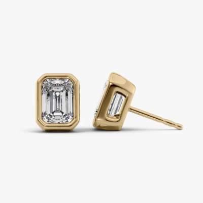 Yellow Gold Women  Earring 18k  Lab Grown Diamond Emerald 2.00 Ct IGI Certified - Image 1 of 4
