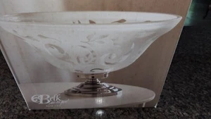 Vintage Etched Glass Pedestal Compote Centerpiece Bowl Silver Base by Belk's NIB - Picture 1 of 5