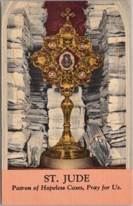 Postal de lino 1946 Chicago Santuario Nacional de San Judas Relicario/Vista altar - Imagen 1 de 2