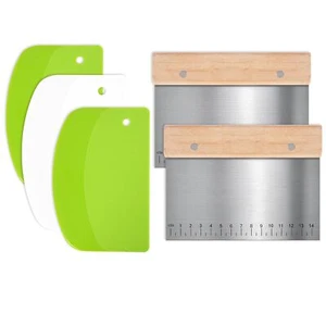 Bench Scraper Kitchen, 2 Pcs Stainless Steel Dough Scraper 3 Pcs PP Food Scraper - Picture 1 of 8