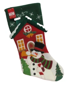 Merry Brite Christmas Stocking Snowman/House/Horn Red Back New with Tag 2007 - Picture 1 of 6