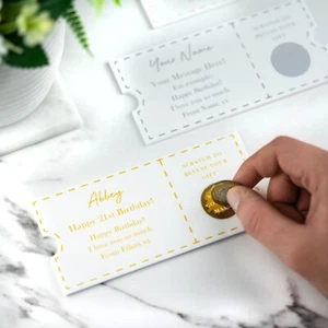 Personalised Scratch Card Gift Ticket Customised Birthday Gift Voucher Acrylic - Picture 1 of 6