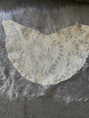 Vestido Cuello Cuentas Floral Lentejuelas Brillante Vintage Blanco Plata Foto 1 de 4