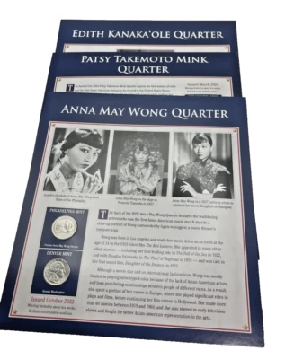 3 Commemorative U.S. Quarters / Anna May Wong, Patsy Takemoto, Edith Kanaka'ole - Image 1 of 4