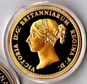 1839 Queen Victoria Empress UNA Lion 5 GBP 1Oz Antique Restrike Gold Coin Token - Picture 1 of 3