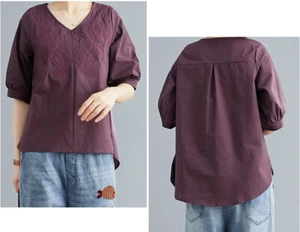 Blusa floral suave de algodón/lino para mujer manga corta ropa camiseta de verano - Imagen 1 de 8