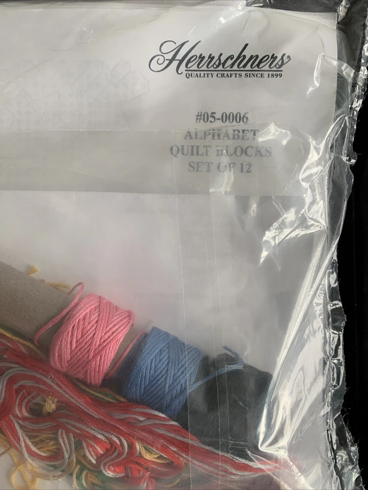 Alphabet Quilt Blocks Set of 12 with Floss Hersherners Stamped Cross Stitch Kit - Image 1 of 4