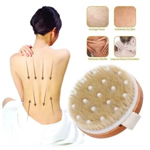 2 In 1 Dry Body Brush Natural Bristle Dead Skin Remover Massage Anti Cellulite#T - Picture 1 of 7