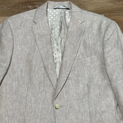 Perry Ellis Sport Coat Mens 38R lined Linen Cotton 2 Button Khaki Jacket — 第 1/4 张图片