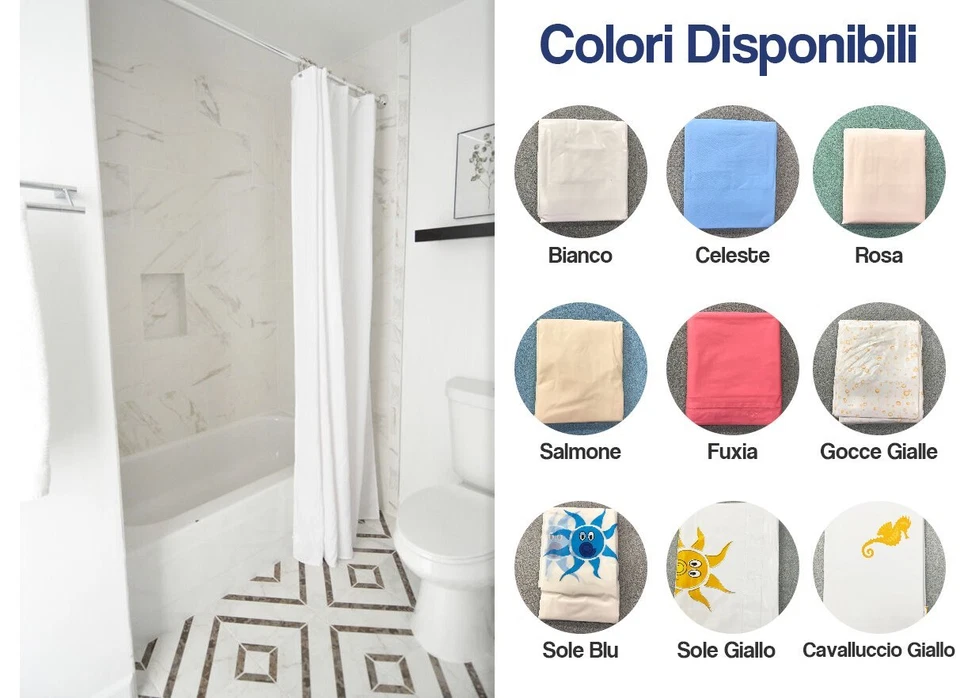 TENDA PER DOCCIA VASCA IN PVC IMPERMEABILE CON ANELLI DI FISSAGGIO V/COL 00865V - Immagine 1 di 1