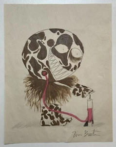 Tim Burton (Handmade) Drawing On old Paper Signed Mixed Media, Vtg Art - Picture 1 of 4