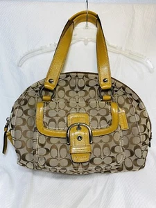 Coach Signature Brown Canvas Leather Buckle Pocket Domed Satchel Shoulder Bag - Picture 1 of 9