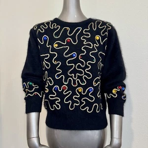 Vintage Rafaella Rhinestone Embellished Angora Rabbit LambsWool Sweater Top M - Picture 1 of 18