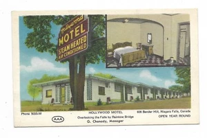 Postal de las Cataratas del Niágara Ontario Hollywood Motel frontera blanca sin usar - Imagen 1 de 2