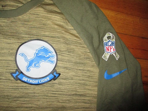 DETROIT LIONS Armed Forces 3/4 Sleeve Workout Shirt XL Nike Dri-Fit Cover