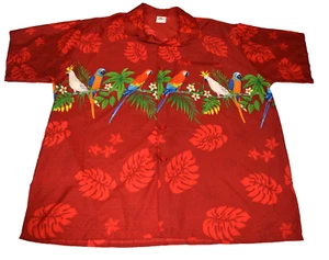Rima Beachwear Hawaiihemd Herren Large rot Papagei Kakadu Ara Blumen Tiki - Bild 1 von 6