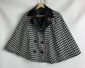 Unbranded Cape Reversible Houndstooth/Faux Leather Collared Double Breasted Sz S - Picture 1 of 9