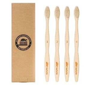 SeaTurtle Plant-Based Bristles Bamboo Toothbrush - Pack of 4 - Soft Natural