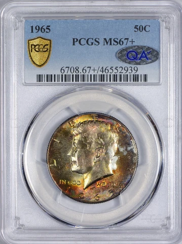 1965 Silver Kennedy Half Dollar PCGS MS67+  QA Check - TOP POP 4/0 - TONING!!! Cover