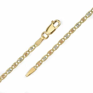 Catena Valentino tricolore oro massiccio 14 kt taglio diamante giallo bianco rosa 2 mm 20" - Foto 1 di 8