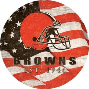 Insegna Cerchio Bandiera Squadra Cleveland Browns 12" Legno - Foto 1 di 1