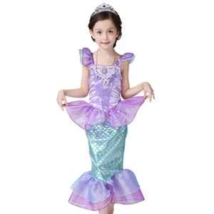 Little Mermaid Fancy Girl Dress Princess Ariel Cosplay Halloween Costume Kids - Picture 1 of 7