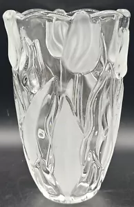 Vnt Mikasa Tulip Satin Frosted/Clear Embossed Crystal Flower Vase. Germany - Picture 1 of 4